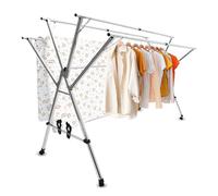 HUHJYUGE Stendibiancheria Compatto Telescopico e Pieghevole con Ruote, Stendino Salvaspazio e Facile da Trasportare, Struttura Regolabile per Uso Interno Esterno