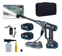 Huhomco Pulitrice ad alta pressione a batteria portatile 4000 mAh x 2, max 200 Bar/2900 Psi con senza spazzole, pistola portatile ad alta pressione con ugello multifunzione 6 in 1 per irrigazione,