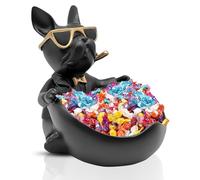 Huhote Ciotola per chiavi Bulldog francese, scultura a forma di bulldog grande, per corridoio, soggiorno, ufficio, bagno, camera da letto (nero)