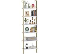 Huhote Scaffale a scala, libreria da parete a 6 ripiani, montaggio a parete, libreria aperta alta con telaio in metallo, scaffale industriale per soggiorno, cucina, ufficio, camera da letto