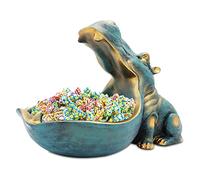 Huhote Scultura ippopotamo, grande bocca di ippopotamo, statuetta di ippopotamo, decorazione da tavolo, ciotola per corridoio, soggiorno, ufficio, decorazione, regali (blu scuro)