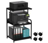 Huhote Supporto per stampante a 3 ripiani con ruote, carrello per stampante in metallo, per ufficio, casa, scuola e ufficio, per fax, fotocopiatrice, scanner (nero puro)