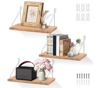 HuhWafee 3 scaffali da parete, in legno, scaffali sospesi, scaffali decorativi per pareti, tavole da parete, per cornici, oggetti decorativi, barattoli per spezie, camera da letto, cucina, bagno