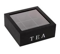 HuhWafee Scatola per bustine da tè, con 9 scomparti, in legno, elegante contenitore per tè, con finestra in vetro, coperchio per conservare il tè (nero)