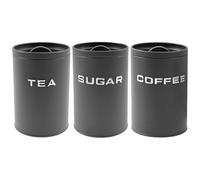 HuhWafee Set di 3 contenitori da cucina vintage in metallo, robusti contenitori con coperchio, contenitore per caffè, zucchero, decorazione da cucina, organizer da cucina (grigio)