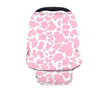 Huiacong - Coprisedile per auto, motivo mucca, con stampa di mucca, per seggiolino auto, per bambini, ideale per l'allattamento al seno, per seggiolone, per la spesa, colore: rosa