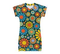 HUIACONG Vestito a maniche corte per 2/9 anni ragazza A-Line Dress, Floreale hippie colorato, 2-3 Anni