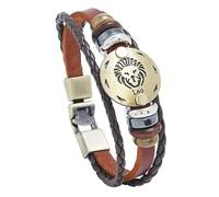 HUIANGLIYG 12 constellation Bracciale in Pelle per Mens Womens Multi Layer Braided Leather Rope Bracelet Retro Punk Zodiac Wristband per Amicizia Gioielli Regalo di Compleanno Leo 19.5Cm