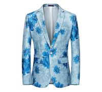 HUIANGLIYG Blazer da Uomo Slim Fit in Jacquard Floreale con Un Bottone, Revers A Lancia e Tasche, Elegante Giacca da Smoking per Matrimoni, Feste, Balli di Fine Anno, Banchetti, Azzurro L