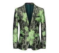HUIANGLIYG Blazer da Uomo Slim Fit in Jacquard Floreale con Un Bottone, Revers A Lancia e Tasche, Elegante Giacca da Smoking per Matrimoni, Feste, Balli di Fine Anno, Banchetti, Verde Erba, Taglia L