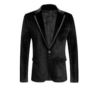 HUIANGLIYG Blazer in Velluto da Uomo, vestibilità Slim, con Un Bottone, Sportivo, con Revers A Lancia e Tasca, Giacca da Smoking in Velluto Autunnale per Ballo di Fine Anno, Matrimonio, Cena, Nero