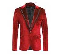 HUIANGLIYG Blazer in Velluto da Uomo, vestibilità Slim, con Un Bottone, Sportivo, con Revers A Lancia e Tasca, Giacca da Smoking in Velluto Autunnale per Ballo di Fine Anno, Matrimonio, Cena, Rosso