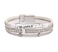 HUIANGLIYG Bracciale Avvolgente In Pelle Per Donna, Braccialetti In Pelle Impilabili Con Perle D'Acqua Dolce E Strass, Braccialetti Fatti A Mano, Gioielli Bohémien, Regalo Per Donna, Bianco 19,5 Cm