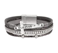 HUIANGLIYG Bracciale Avvolgente In Pelle Per Donna, Braccialetti In Pelle Impilabili Con Perle D'Acqua Dolce E Strass, Braccialetti Fatti A Mano, Gioielli Bohémien, Regalo Per Donna, Grigio 19,5 Cm