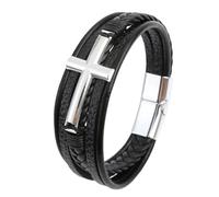 HUIANGLIYG Bracciale con Croce per Uomo e Donna, Stile Vichingo, Multistrato, intrecciato A Mano, in Vera Pelle, con Chiusura Magnetica, Classico Braccialetto Religioso con Croce per L'Uso Quotidian