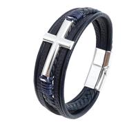 HUIANGLIYG Bracciale con Croce per Uomo e Donna, Stile Vichingo, Multistrato, intrecciato A Mano, in Vera Pelle, con Chiusura Magnetica, Classico Braccialetto Religioso con Croce per L'Uso Quotidian