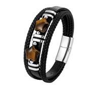 HUIANGLIYG Bracciale Cuoio Uomo,Bracciale da Uomo con Pietra Occhio di Tigre A Forma di Stella A Cinque Punte, Multifilo, intrecciato, in Vera Pelle con Chiusura Magnetica, Bracciale Casual, Regalo