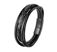 HUIANGLIYG Bracciale Cuoio Uomo,Bracciale da Uomo in Pelle con Piume, Multistrato, Fatto A Mano, intrecciato, con Chiusura Magnetica, Bracciale Bohémien Alla Moda per Festival Quotidiani, Fibbia Ne