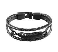 HUIANGLIYG Bracciale Cuoio Uomo,Bracciale da Uomo in Pelle intrecciata A Strati, Nero, Fatto A Mano, intrecciato, con Ciondolo A Forma di Piuma, elegante Bracciale Rigido, Idea Regalo per L'Uso Quot