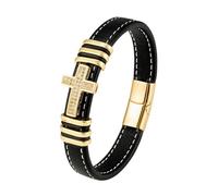 HUIANGLIYG Bracciale Cuoio Uomo,Bracciale da Uomo in Vera Pelle con Zirconi e Croce, Classico Braccialetto Della Fede intrecciato Fatto A Mano, Unisex, con Chiusura Magnetica, per Attività Religios