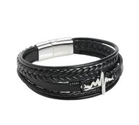 HUIANGLIYG Bracciale Cuoio Uomo,Bracciale in Pelle con Onda Del Battito Cardiaco per Uomo, Polsino in Pelle Bovina intrecciata Multistrato con Chiusura, Classico Braccialetto in Corda intrecciata Fa