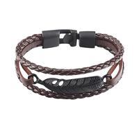 HUIANGLIYG Bracciale Cuoio Uomo,Bracciale in Pelle intrecciata Marrone per Uomo, Multistrato, intrecciato, con Dettagli in Piuma, elegante Bracciale Rigido, Idea Regalo per Fidanzato, Fibbia Nera da