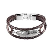 HUIANGLIYG Bracciale Cuoio Uomo,Bracciale in Pelle intrecciata Marrone per Uomo, Multistrato, intrecciato, con Dettagli in Piuma, elegante Bracciale Rigido, Idea Regalo per Fidanzato, Fibbia in Arge