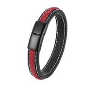 HUIANGLIYG Bracciale Cuoio Uomo,Bracciale in Vera Pelle Nera per Uomo, Semplice Bracciale Rigido intrecciato in Corda Rossa con Chiusura Magnetica, Casual Business, Fatto A Mano, Regalo per Ragazzi,