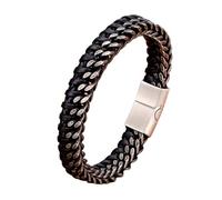 HUIANGLIYG Bracciale Cuoio Uomo,Bracciale Retrò in Pelle per Uomo, A Doppia Fila, in Pelle intrecciata con Catena Cubana in Argento, elegante Bracciale Rigido Impermeabile, Regalo per Fidanzato, Ne