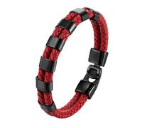 HUIANGLIYG Bracciale Cuoio Uomo,Bracciale Semplice intrecciato A Doppia Fila per Uomo, Rosso, in Corda di Pelle intrecciata Fatta A Mano, Braccialetto Casual da Lavoro, Regalo per Ragazzi, Accessori