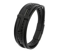HUIANGLIYG Bracciale Cuoio Uomo,Braccialetti da Uomo in Vera Pelle intrecciata con Croce Nera, Multistrato, Fatti A Mano, Bracciale Religioso Vintage, Idea Regalo per La Festa Del Papà, Nero,