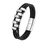 HUIANGLIYG Bracciale Cuoio Uomo,Braccialetti in Pelle intrecciata Nera A Tre File per Uomo, Fatti A Mano, con Corda intrecciata e perline, elegante Braccialetto Punk, Idea Regalo per Papà, Amici, F