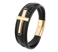 HUIANGLIYG Bracciale Cuoio Uomo,Braccialetti in Vera Pelle intrecciata Multistrato con Chiusura A Croce da Uomo, Braccialetti Religiosi Classici intrecciati A Mano, Regalo per La Festa Del Papà,