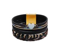 HUIANGLIYG Bracciale da Donna con perline di Cristallo Naturale, Stile Boho, con Cuore, Multistrato, in Pelle intrecciata, con Strass, Stile etnico Vintage, Braccialetti Larghi, Gioielli, Regali, Ne