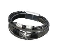 HUIANGLIYG Bracciale da Polso in Pelle intrecciata Multistrato da Uomo con Ciondolo A Stella e Chiusura Magnetica, Stile Vintage Punk, Bracciale Rigido, Gioiello Regalo per Papà, Marito, Figlio, Gr