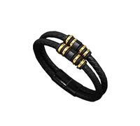 HUIANGLIYG Bracciale da Uomo A Doppio Strato in Pelle Nera intrecciata con perline e Chiusura Magnetica. elegante Gioiello Classico da Uomo, Regalo Premuroso per Papà, Marito, Figlio, Fidanzato. Ne