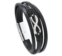 HUIANGLIYG Bracciale da Uomo con Simbolo Dell'Amore infinito, Multistrato, intrecciato, in Vera Pelle, Numero 8, Bracciale Rigido per Partner, Uomo e Donna, Regalo di Compleanno, Nero, 19,5 Cm