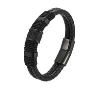 HUIANGLIYG Bracciale Da Uomo In Pelle Con Chiusura Magnetica, Bracciale Intrecciato A Doppia Fila, Nero/bianco/Oro, Gioielli Punk Fatti A Mano, Regali Per Uomo, Marito E Papà, Nero, 21 Cm
