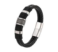 HUIANGLIYG Bracciale Da Uomo In Pelle Con Chiusura Magnetica, Bracciale Rigido Intrecciato A Doppia Fila In Nero/bianco/Oro, Gioielli Punk Fatti A Mano, Regali Per Uomo, Marito, Papà, bianco, 23 Cm