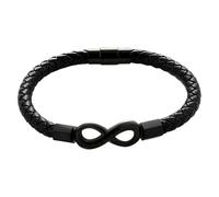 HUIANGLIYG Bracciale Da Uomo In Pelle Con Nodo Infinito, Simbolo Dell'Amore Infinito, Polsino Rigido, Classico Bracciale In Pelle Intrecciata, Gioielli Da Uomo Per Compleanno E Natale, Nero, 21 Cm