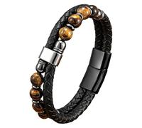 HUIANGLIYG Bracciale Da Uomo In Pelle Con Perline, Pietra Naturale, Con Perline, Doppio Strato Di Cordino, Bracciale In Pelle Intrecciata Nera Per Uomo E Donna, Gioielli Antistress, Nero, 6-21 Cm