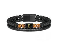 HUIANGLIYG Bracciale da Uomo in Pelle con Pietra Occhio di Tigre, Classico Braccialetto intrecciato A Doppia Fila con Lettera Az, Semplice Braccialetto Fatto A Mano, Nero, Regalo per Marito, Padre,