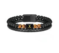 HUIANGLIYG Bracciale da Uomo in Pelle con Pietra Occhio di Tigre, Classico Braccialetto intrecciato A Doppia Fila con Lettera Az, Semplice Braccialetto Fatto A Mano, Nero, Regalo per Marito, Padre,