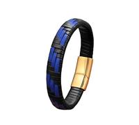 HUIANGLIYG Bracciale Da Uomo In Pelle Intrecciata Con Contrasto Blu Nero, Polsini Fatti A Mano Con Chiusura Magnetica, Gioielli Da Regalo Per Papà, Fidanzato, Marito, Oro 21 Cm