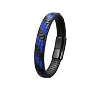HUIANGLIYG Bracciale Da Uomo In Pelle Intrecciata Con Contrasto Blu Nero, Polsini Fatti A Mano Con Chiusura Magnetica, Gioielli Da Regalo Per Papà, Fidanzato E Marito, Nero, 19 Cm