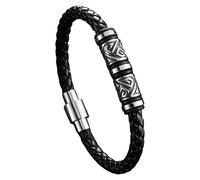 HUIANGLIYG Bracciale Da Uomo In Pelle Intrecciata Con Motivo Tribale Vintage Vichingo, Cinturino In Pelle Con Chiusura Magnetica, Gioielli Alla Moda, Regali Per Uomo E Donna, Nero, 20 Cm