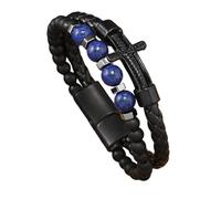 HUIANGLIYG Bracciale da Uomo in Pelle intrecciata Nera con Croce, perline di Pietra Naturale e Chiusura Magnetica. Gioielli Religiosi Cristiani, Un Regalo Premuroso per Papà.