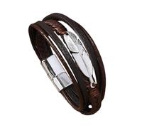 HUIANGLIYG Bracciale da Uomo in Pelle Multistrato intrecciato A Mano con Piuma Argentata, Chiusura Magnetica Regolabile, Bracciale Rigido, Regalo Premuroso per Papà, Marito, Fidanzato, Marrone Scur