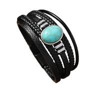 HUIANGLIYG Bracciale da Uomo in Pelle Turchese, Multistrato intrecciato, con Chiusura Magnetica, Stile Western Retrò da Cowboy, Un Regalo Premuroso per Papà, Marito e Fidanzato.
