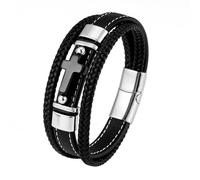 HUIANGLIYG Bracciale da Uomo in Vera Pelle con Croce in Agata Nera, Fatto A Mano, intrecciato A Più Strati, Braccialetto Amuleto con Pietra Preziosa in Agata Naturale, Regalo da Madre A Figlio,